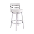 Armen Living 26" Madrid Faux Leather Stainless Steel Counter Height Barstool White: Ergonomic, 360 Swivel, High-Density Foam