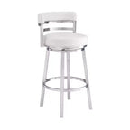 Armen Living 26" Madrid Faux Leather Stainless Steel Counter Height Barstool White: Ergonomic, 360 Swivel, High-Density Foam