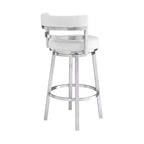 Tabouret de bar Armen Living Madrid en similicuir et acier inoxydable, hauteur comptoir, 66 cm, blanc : Ergonomique, pivotant à 360°, mousse haute densité