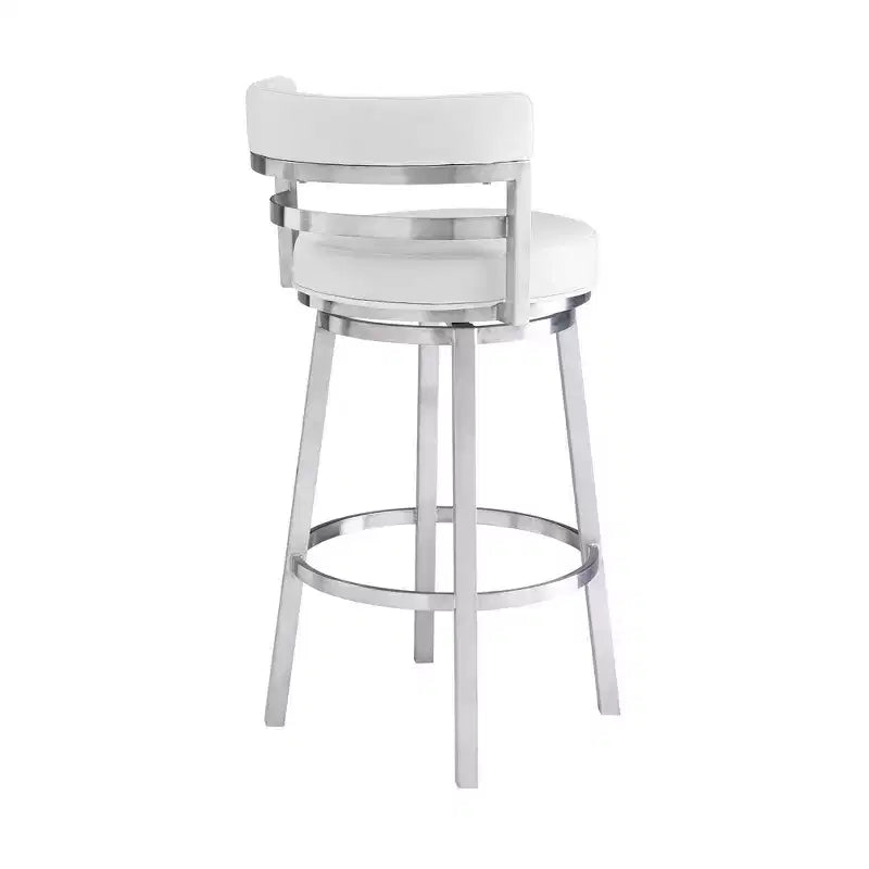 Tabouret de bar Armen Living Madrid en similicuir et acier inoxydable, hauteur comptoir, 66 cm, blanc : Ergonomique, pivotant à 360°, mousse haute densité