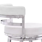 Tabouret de bar Armen Living Madrid en similicuir et acier inoxydable, hauteur comptoir, 66 cm, blanc : Ergonomique, pivotant à 360°, mousse haute densité