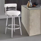 Tabouret de bar Armen Living Madrid en similicuir et acier inoxydable, hauteur comptoir, 66 cm, blanc : Ergonomique, pivotant à 360°, mousse haute densité