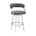 Armen Living 30" Saturn Faux Leather Stainless Steel Barstool Gray: Swivel, Low Back, Footrest, Fixed Height