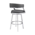 Tabouret de bar Saturn en similicuir gris et acier inoxydable 30" Armen Living : Pivotant, dossier bas, repose-pieds, hauteur fixe
