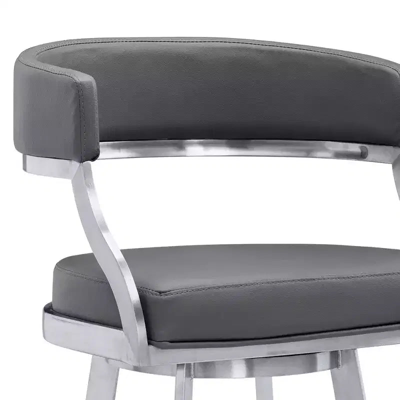 Tabouret de bar Saturn en similicuir gris et acier inoxydable 30" Armen Living : Pivotant, dossier bas, repose-pieds, hauteur fixe