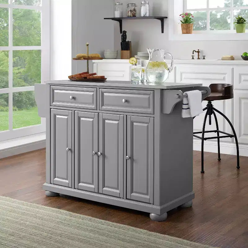 Îlot de cuisine/Chariot à plateau en acier inoxydable Alexandria Gris/Acier inoxydable - Crosley