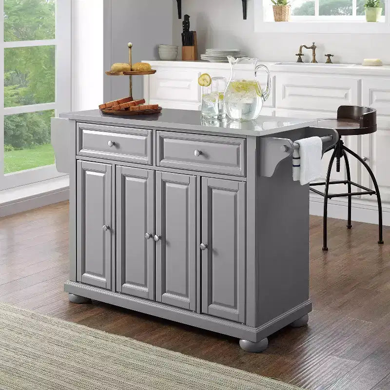 Îlot de cuisine/Chariot à plateau en acier inoxydable Alexandria Gris/Acier inoxydable - Crosley