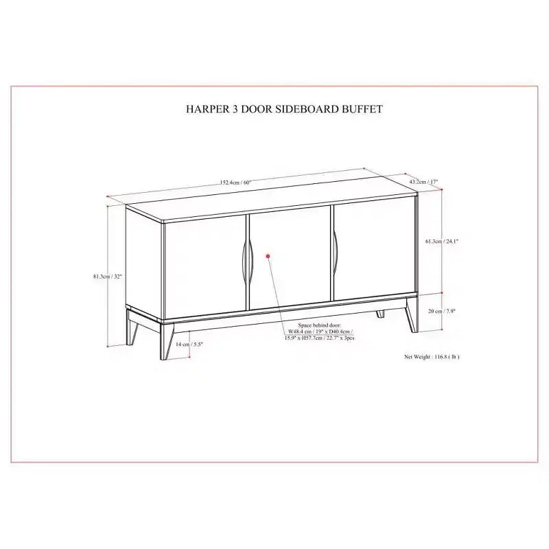 Buffet/Armoire de rangement 3 portes WyndenHall Pearson en noyer brun