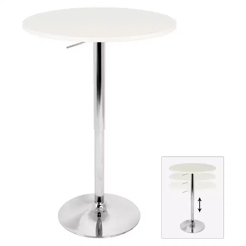 Adjustable Round Counter Height Dining Table Metal/White - LumiSource: Hydraulic Pub & Pedestal Table, Seats 2