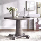 angelo:ENSEMBLE SALLE À MANGER Ariana 3 pièces gris : table en hévéa, chaises capitonnées, garniture cloutée