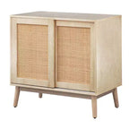 Buylateral Rosen Rattan Sliding Door Buffet Natural: Mid-Century Modern Sideboard, Adjustable Shelves