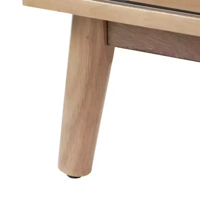 Buffet Buylateral Rosen en rotin à portes coulissantes Naturel : Bahut Mid-Century Moderne, Étagères réglables