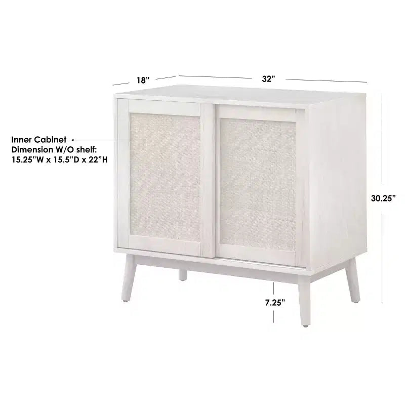 Buffet Buylateral Rosen en rotin à portes coulissantes Naturel : Bahut Mid-Century Moderne, Étagères réglables