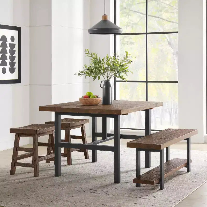 Table à manger Pomona en métal et bois, marron - Alaterre Furniture