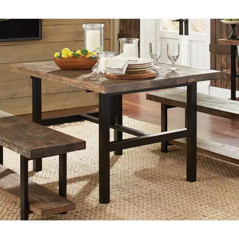 Table à manger Pomona en métal et bois, marron - Alaterre Furniture