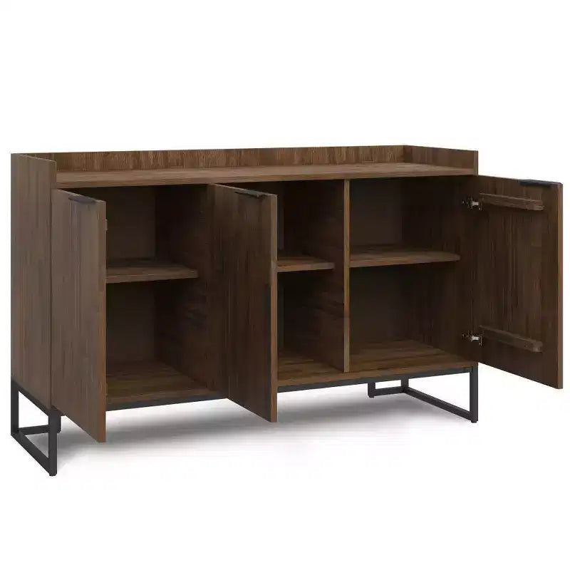 Buffet de salle à manger WyndenHall Bolton marron vieilli rustique naturel : Bois d'acacia, meuble de rangement 3 portes, design industriel
