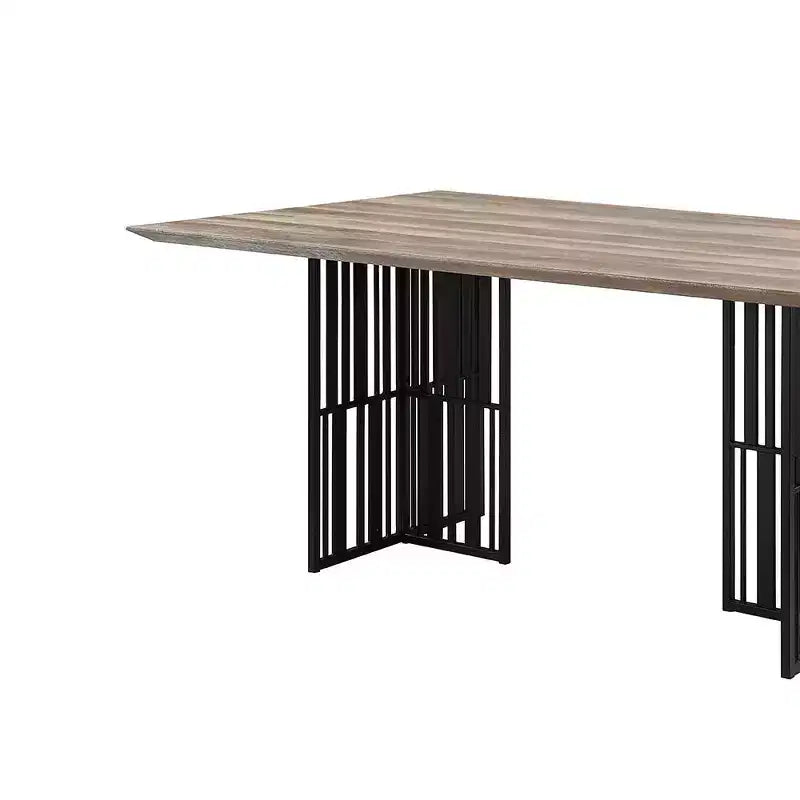 Table de salle à manger Zudora 183 cm Acme Furniture Chêne antique finition noir sablé : 6 places, double piédestal, cadre métallique