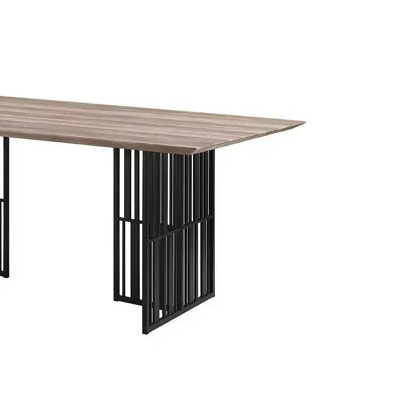 Table de salle à manger Zudora 183 cm Acme Furniture Chêne antique finition noir sablé : 6 places, double piédestal, cadre métallique