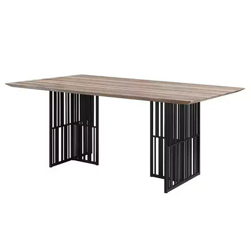 Table de salle à manger Zudora 183 cm Acme Furniture Chêne antique finition noir sablé : 6 places, double piédestal, cadre métallique
