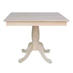 29.1" Dining Tables Minden Square Top Pedestal Unfinished - International Concepts: Solid Wood, Breakfast Nook