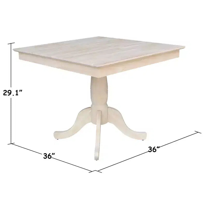 Tables de salle à manger 29,1" Minden Square Top Pedestal Inachevées - International Concepts : Bois massif, Coin-repas