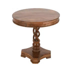 Table à manger ronde Urban Port 30", fabriquée à la main en bois de manguier, piédestal torsadé artisanal, finition noyer brun