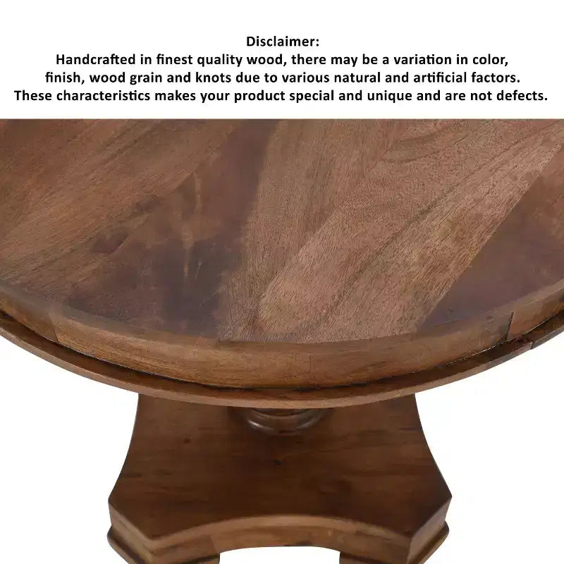 Table à manger ronde Urban Port 30", fabriquée à la main en bois de manguier, piédestal torsadé artisanal, finition noyer brun