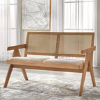 Lifestorey Ensemble de salle à manger 6 pièces Baywood en bois massif style milieu de siècle Chêne clair/Beige
