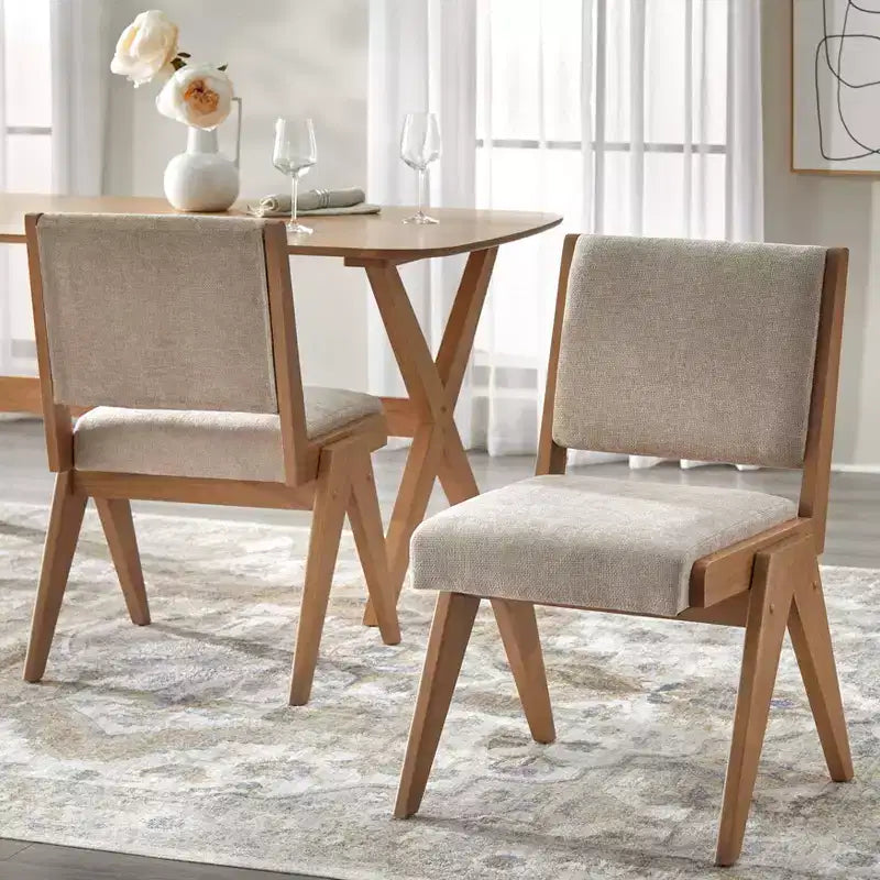 Lifestorey Ensemble de salle à manger 6 pièces Baywood en bois massif style milieu de siècle Chêne clair/Beige