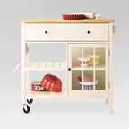 Îlot de cuisine Windham Wood Top, blanc cassé - Threshold™ (Assemblage requis) : Cadre en pin et hévéa, chariot de rangement avec roulettes