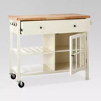 Îlot de cuisine Windham Wood Top, blanc cassé - Threshold™ (Assemblage requis) : Cadre en pin et hévéa, chariot de rangement avec roulettes