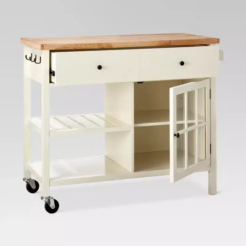 Îlot de cuisine Windham Wood Top, blanc cassé - Threshold™ (Assemblage requis) : Cadre en pin et hévéa, chariot de rangement avec roulettes
