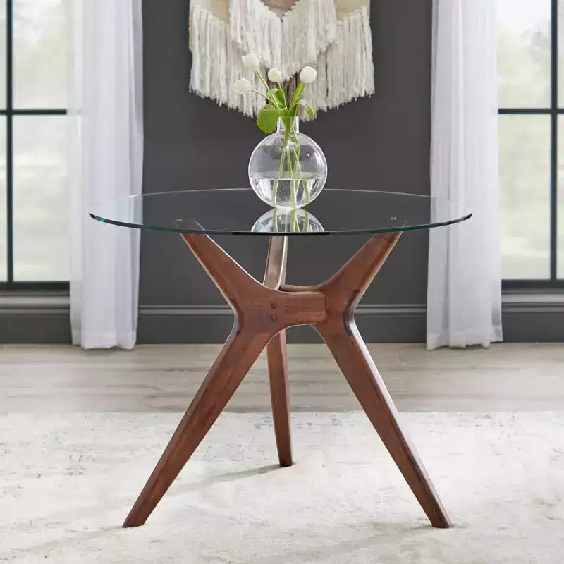 Table à manger ronde Lifestorey Trita 38 po en verre trempé Noyer