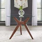 Table à manger ronde Lifestorey Trita 38 po en verre trempé Noyer