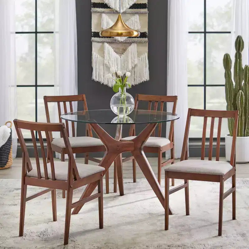 Table à manger ronde Lifestorey Trita 38 po en verre trempé Noyer