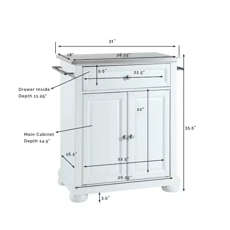 Îlot de cuisine portable en acier inoxydable Alexandria - Blanc - Crosley