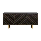 Armen Living Monaco Bahut rectangulaire Bois noir/Laiton vieilli : Buffet Mid-Century, 6 étagères, 3 portes