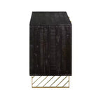Armen Living Monaco Bahut rectangulaire Bois noir/Laiton vieilli : Buffet Mid-Century, 6 étagères, 3 portes