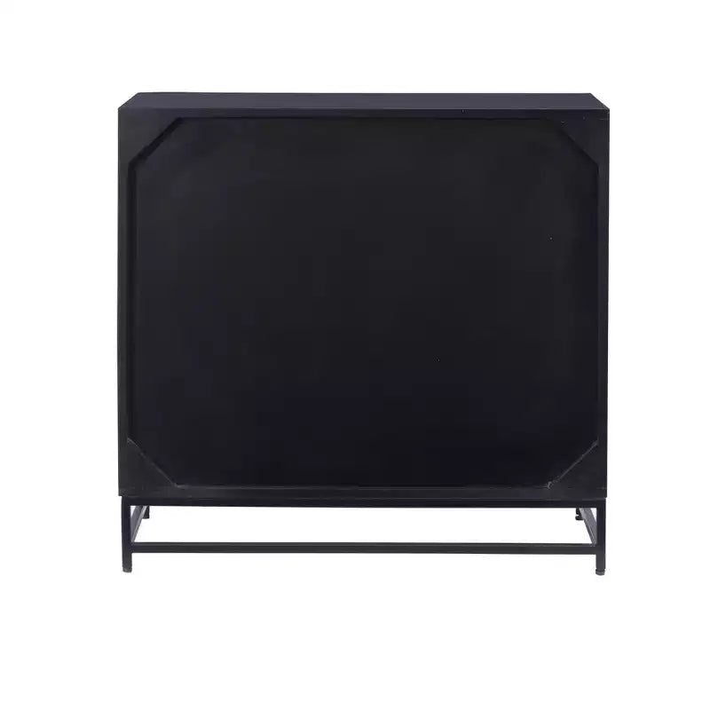 Powell Gordon Commode en bois massif et cannage naturel, pieds en métal noir, 3 tiroirs, noire : style maison de campagne moderne, plateau en manguier