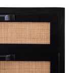 Powell Gordon Commode en bois massif et cannage naturel, pieds en métal noir, 3 tiroirs, noire : style maison de campagne moderne, plateau en manguier