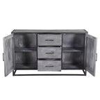 Buffet Raven en bois de manguier gris - Timbergirl : Bahut de salle à manger, cadre en métal, 3 tiroirs, 2 portes