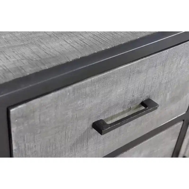 Buffet Raven en bois de manguier gris - Timbergirl : Bahut de salle à manger, cadre en métal, 3 tiroirs, 2 portes