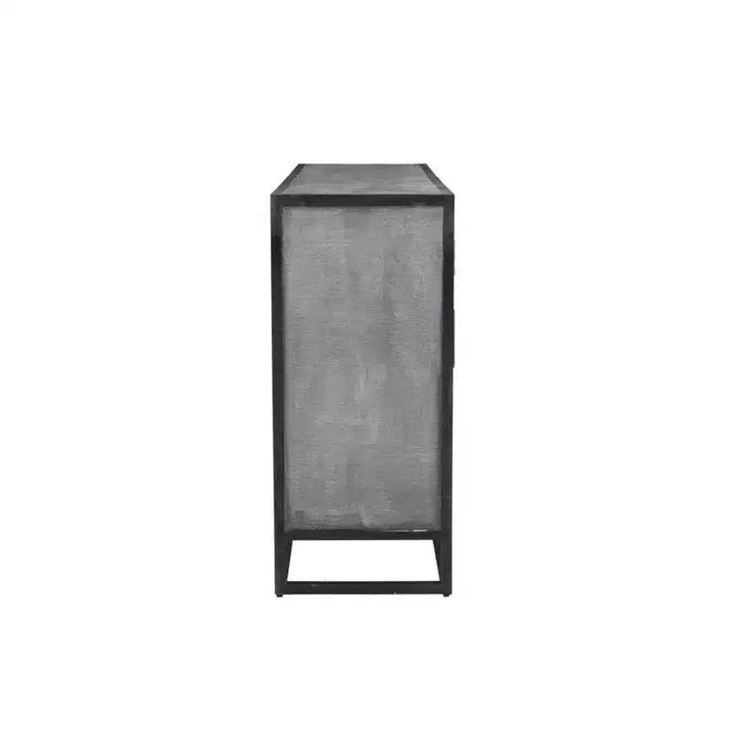 Buffet Raven en bois de manguier gris - Timbergirl : Bahut de salle à manger, cadre en métal, 3 tiroirs, 2 portes