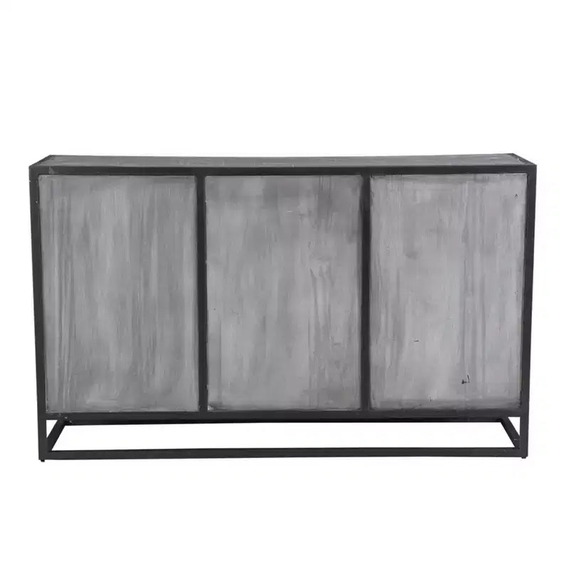 Buffet Raven en bois de manguier gris - Timbergirl : Bahut de salle à manger, cadre en métal, 3 tiroirs, 2 portes