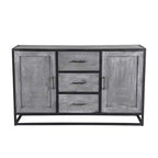 Buffet Raven en bois de manguier gris - Timbergirl : Bahut de salle à manger, cadre en métal, 3 tiroirs, 2 portes
