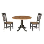3pc 42" Jordan Round Dual Drop Leaf Dining Table with 2 Splat Back Chairs Hickory/Washed Coal - International Concepts
