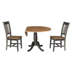 Table à manger ronde à deux rallonges Jordan de 106,7 cm, 3 pièces, avec 2 chaises à dossier ajouré coloris Hickory/Washed Coal - International Concepts