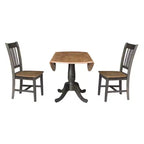 Table à manger ronde à deux rallonges Jordan de 106,7 cm, 3 pièces, avec 2 chaises à dossier ajouré coloris Hickory/Washed Coal - International Concepts