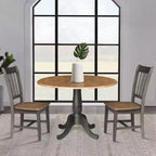 Table à manger ronde à deux rallonges Jordan de 106,7 cm, 3 pièces, avec 2 chaises à dossier ajouré coloris Hickory/Washed Coal - International Concepts