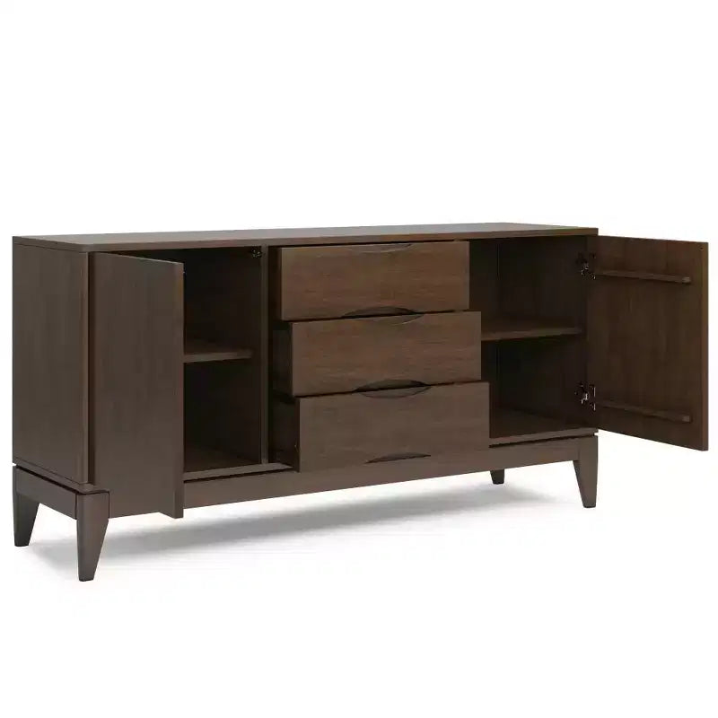 WyndenHall Pearson Sideboard Buffet Walnut Brown: Mid-Century Modern Storage, 3 Drawers, 2 Doors